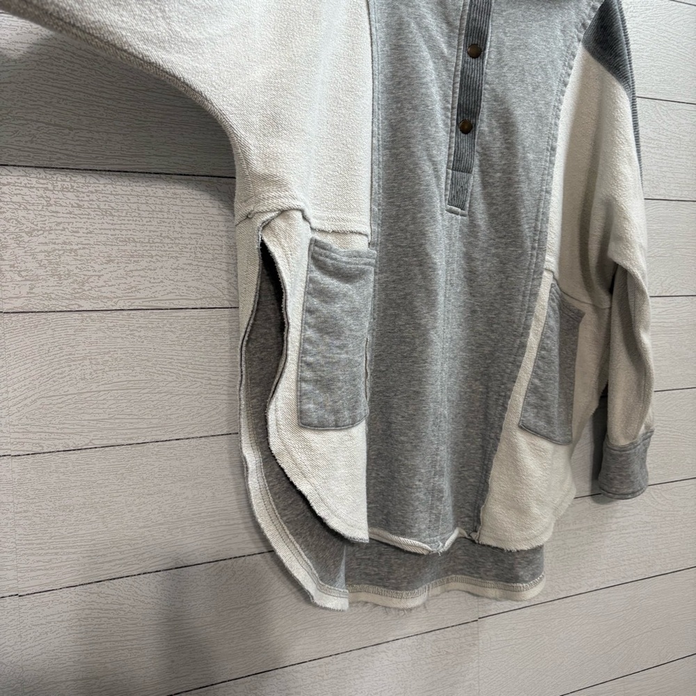 AEMI + CO Heather Gray Mixed Media Hoodie Oversized Small Boho Cozy - Picture 8 of 16